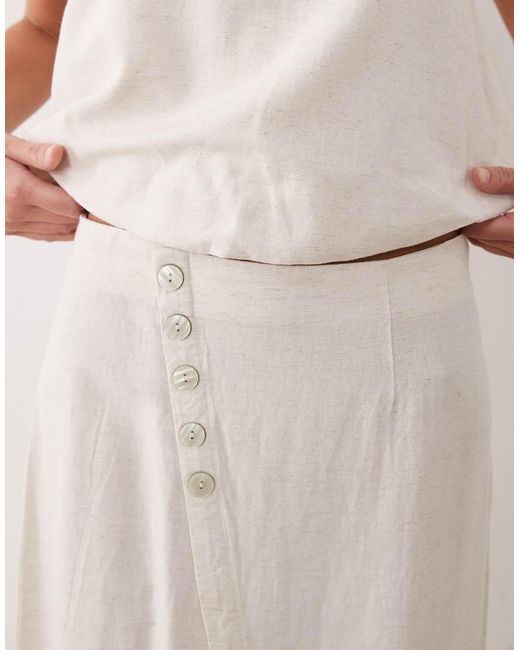 Vila Natural Linen Touch Button Front Midi Skirt
