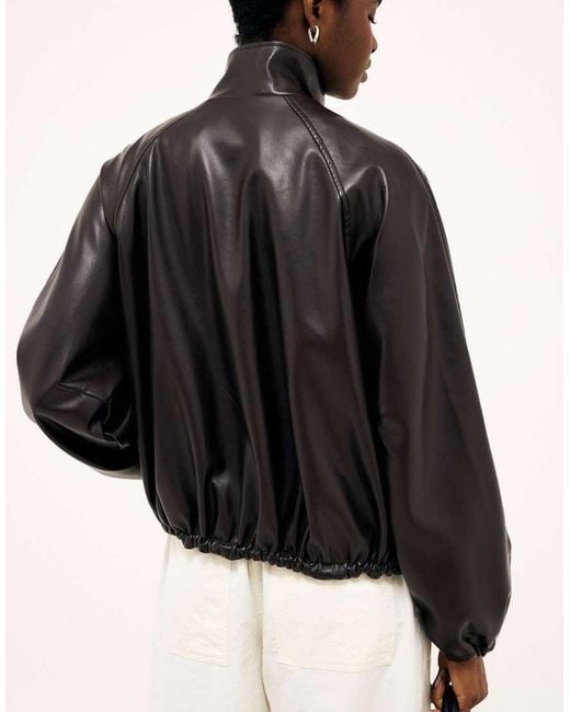 NA-KD Gray Drawstring Detail Faux Leather Jacket