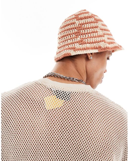 ASOS White Crochet Bucket Hat With Stripe for men