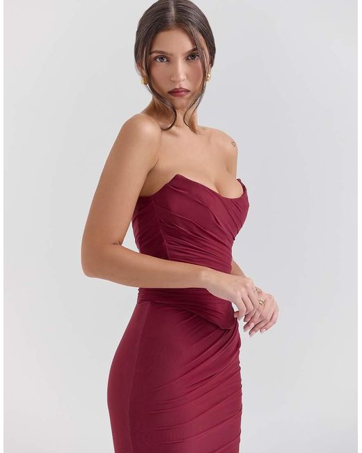 House Of Cb Red Hallie Strapless Corset With Neck Scarf