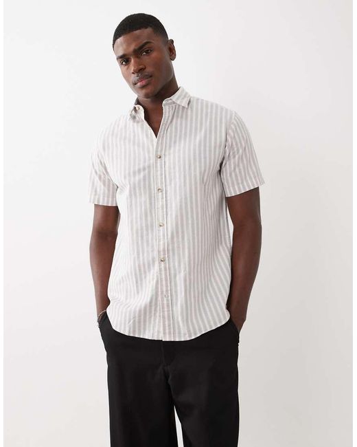 Jack & Jones White Short Sleeve Stripe Oxford Shirt for men