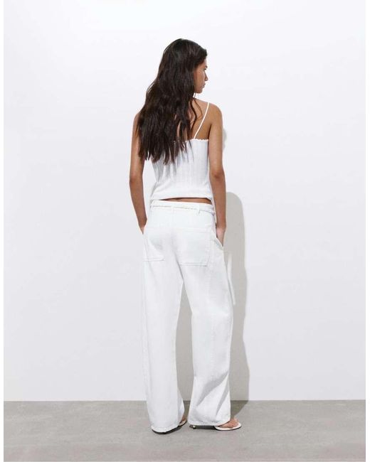 Pull&Bear White Balloon Jeans With Drawstring