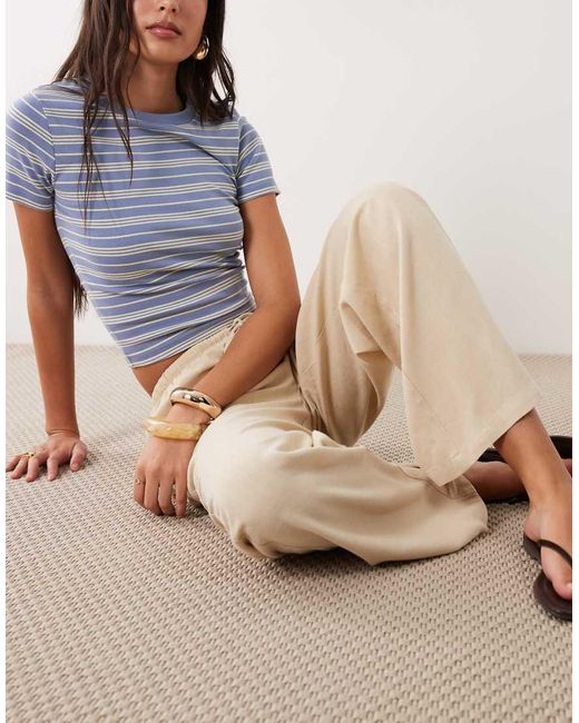 The Frolic Natural Exclusive Linen Blend Drawstring Waist Wide Leg Pants