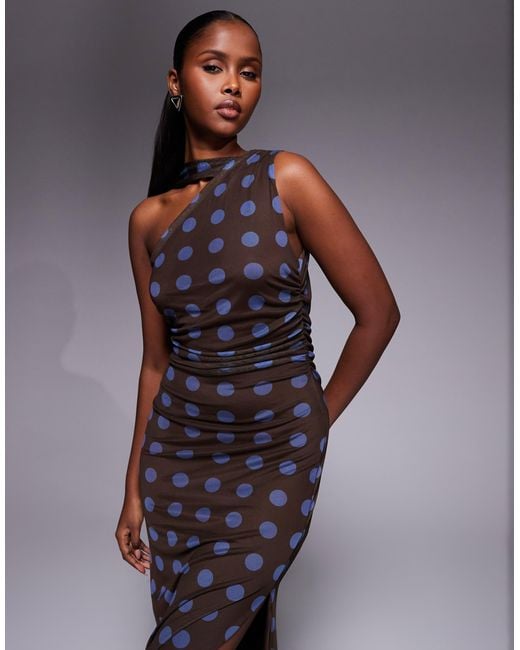 Kaiia Blue – exclusive – doppellagiges, figurbetontes one-shoulder-maxikleid aus netzstoff