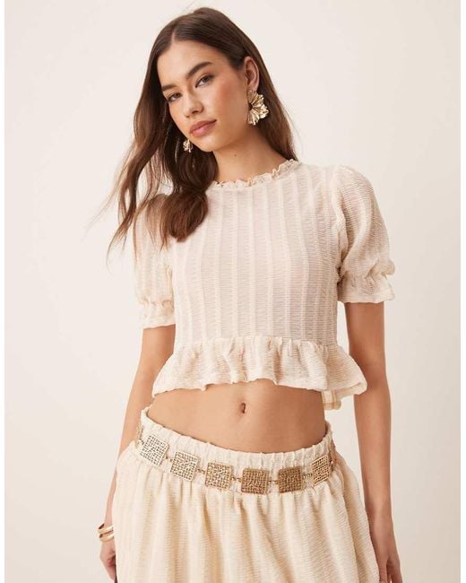 ASOS Gesmokte Top Met Structuur, Korte Mouwen En Ruches in het Natural