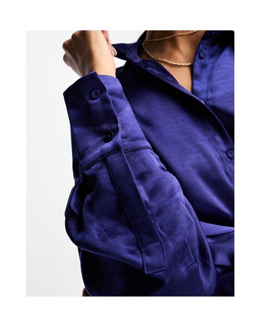 Y.A.S Satijnen Overhemd Met Open Gedraaide Achterkant En Biezen in het Blue