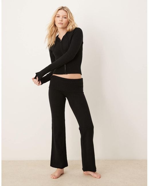 Gina Tricot Black Co-ord Knitted Hoodie Zip Up Cardigan With Deep Rib Hem