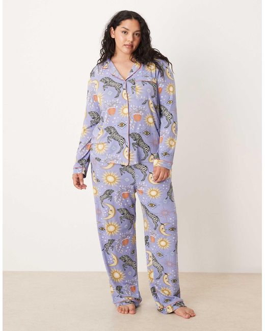 Chelsea Peers Blue Exclusive Curve Long Sleeve And Trouser Set