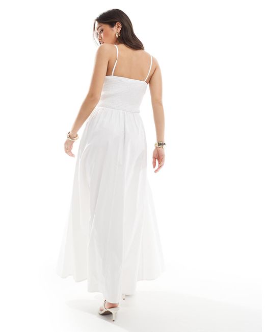 Robe longue à taille en v avec caraco et jupe froncés 4th & Reckless en coloris White