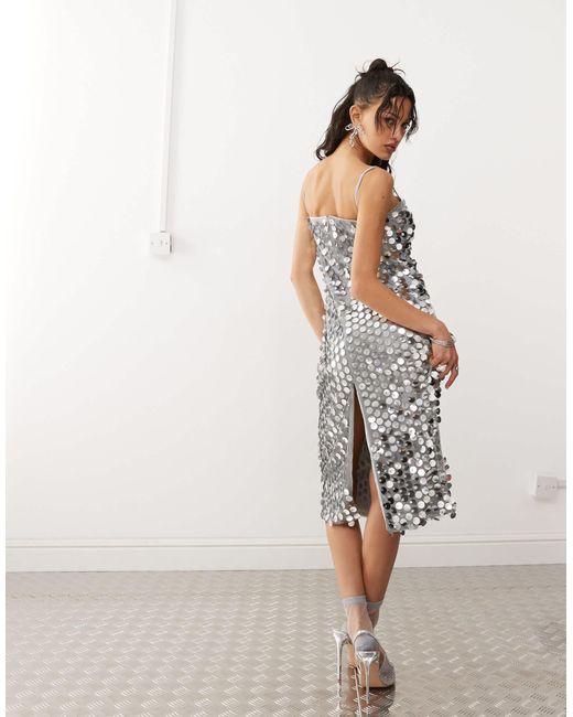 Amy Lynn Metallic Allover Disc Sequin Bandeau Midi Dress