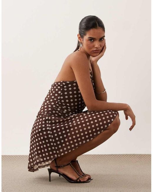New Look Brown Polka Dot Halter Neck Mini Dress