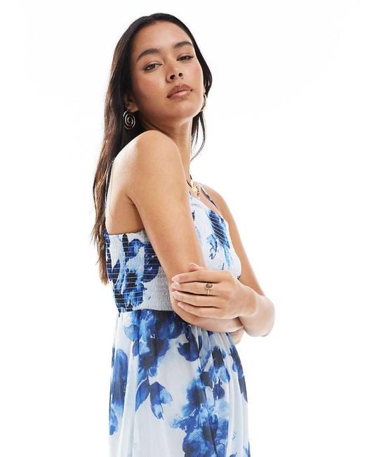 Vestido Largo Azul De Tirantes Con Estampado Floral Difuminado De ONLY de color Blue