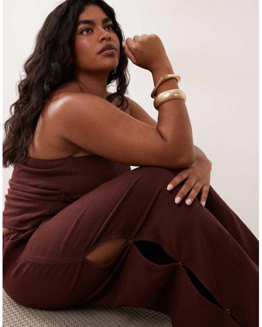 ASOS Brown Asos Design Curve Cotton Crinkle Wide Leg Trouser