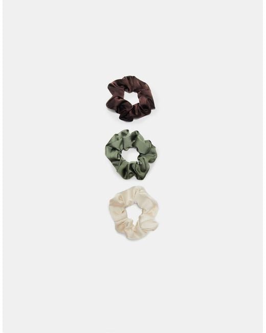 Stradivarius White Set Of 3 Satin Scrunchies