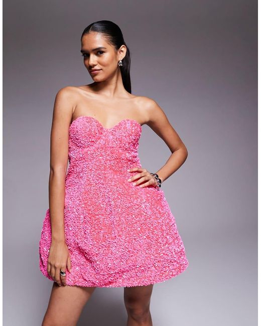 ASOS Pink Velvet Sequin Structured Mini Dress