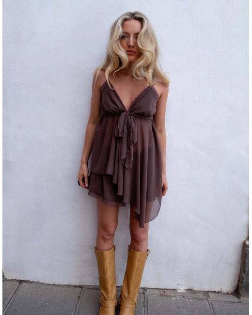 Daisy Street Purple X Emma Jean Boho Asymmetric Hem Top With Lace Detail