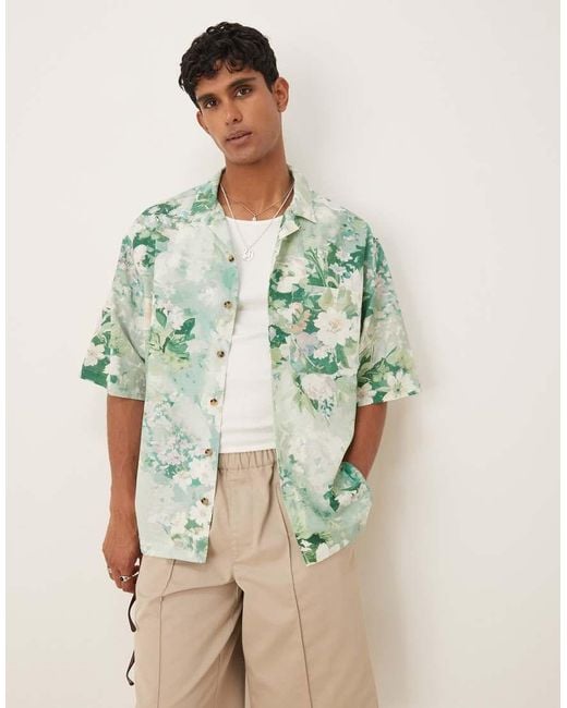 Camicia Oversize Con Stampa Floreale E Rever di ASOS in Green da Uomo