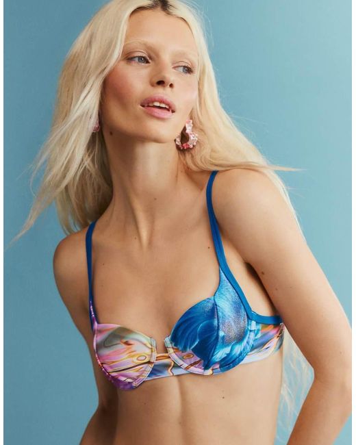 Desigual Blue Shiny Effect Bikini Top