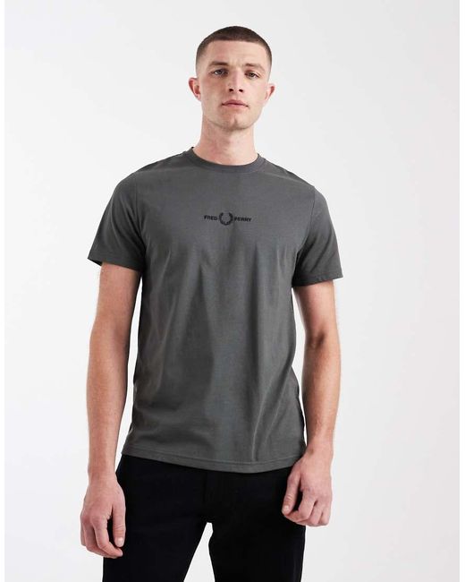 Fred Perry Gray Embroidered Central Logo T-shirt for men