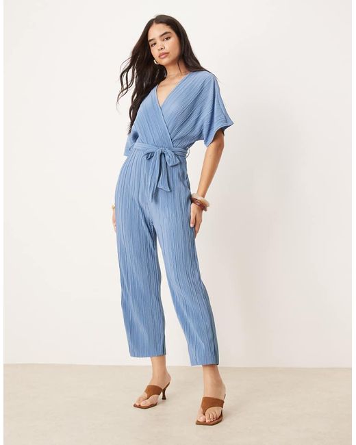 Y.A.S Blue Plisse Wrap Front Jumpsuit