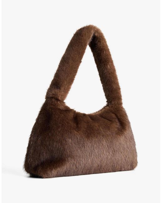 Sac porté épaule en fausse fourrure - marron Bershka en coloris Blue