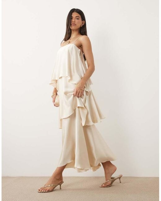 Pretty Lavish Natural Tove Cami Square Neck Extreme Tiered Ruffle Maxi Dress