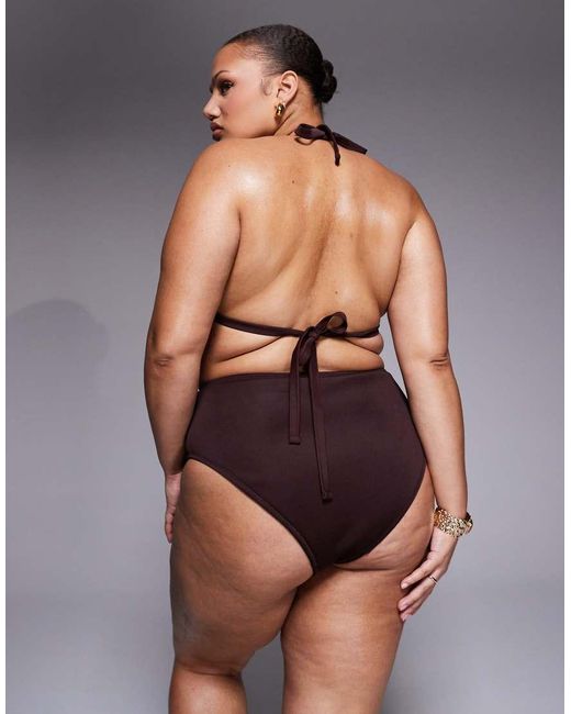 ASOS Black Asos Design Curve Dora Premium High Leg High Waist Belted Bikini Bottoms With Jumbo Bead