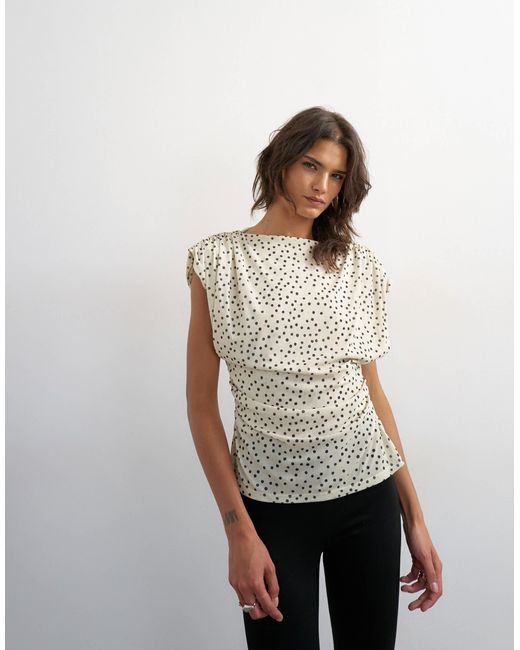 TOPSHOP Black Polka Dot Drape Back Top