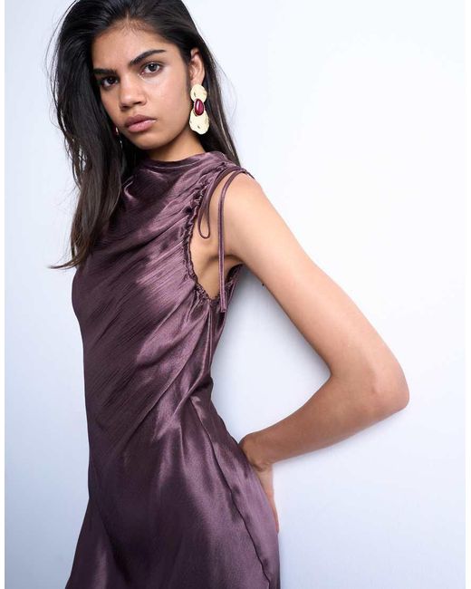 TOPSHOP Purple Bias Ruched Arm Hole Maxi Occasion Dress