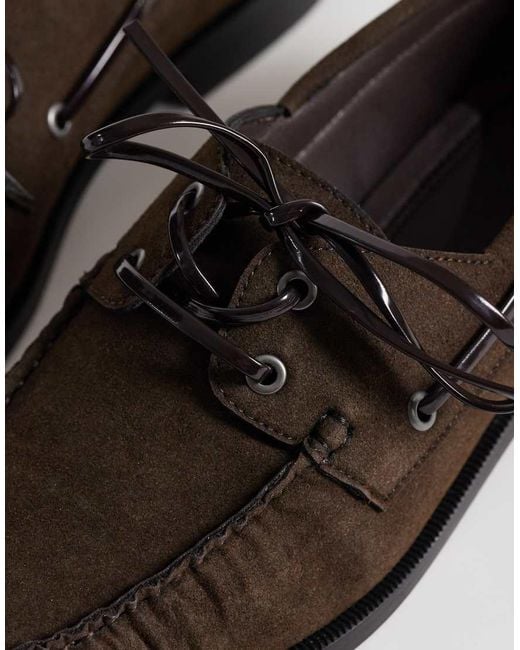 ASOS Brown Lace Up Boat Shoes With Ruching for men