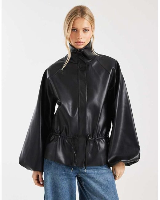 ASOS Blue Gathered Waist Bubble Pu Jacket
