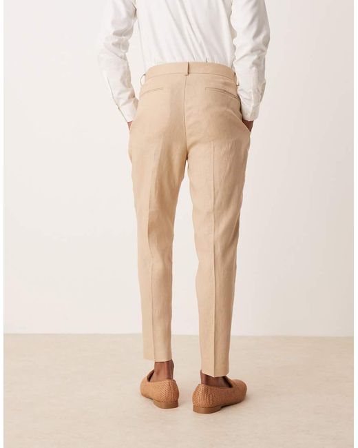 ASOS Natural Premium 100% Linen Tapered Suit Trousers for men