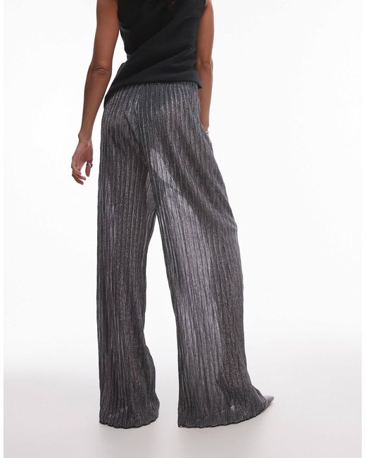 TOPSHOP Gray Wide Leg Metallic Sheer Trousers