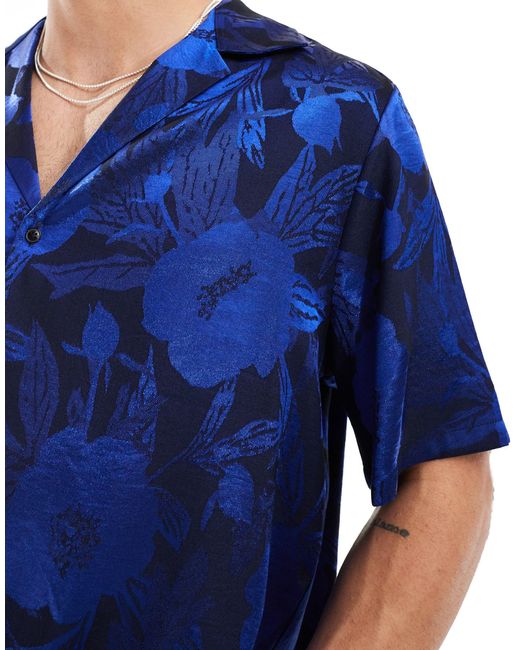 Chemise décontractée en jacquard avec col à revers et manches courtes - fleuri ASOS pour homme en coloris Blue