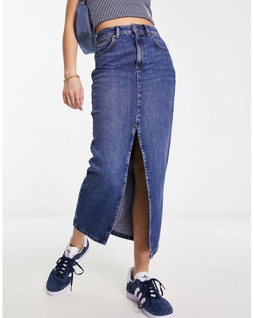 Jupe longue en jean - moyen New Look en coloris Blue