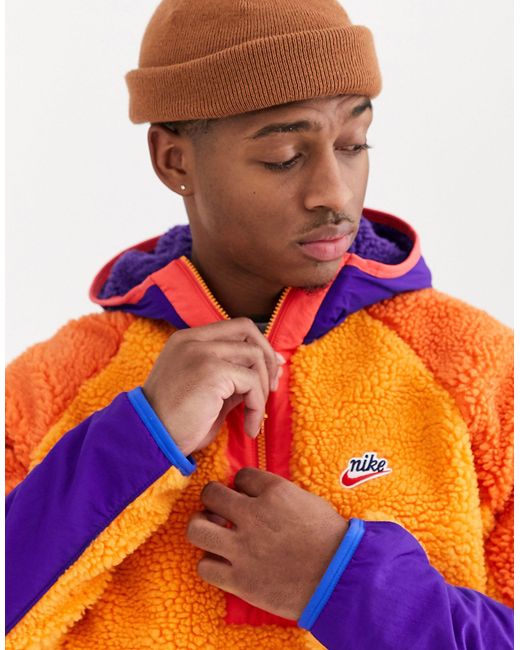 nike orange sherpa fleece pullover jacket