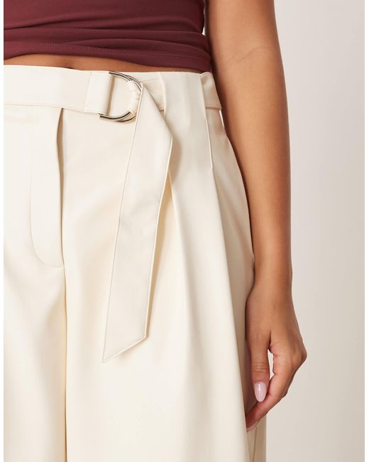 ASOS White Faux Leather Pleated Barrel Leg Trousers With Belt