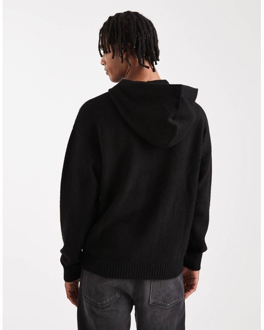 Jack & Jones Black Fluffy Knitted Hoodie for men