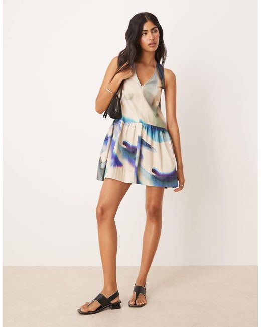 ASOS Mini Jurk Van Voile Met Halternek En Verlaagde Taille in het Blue