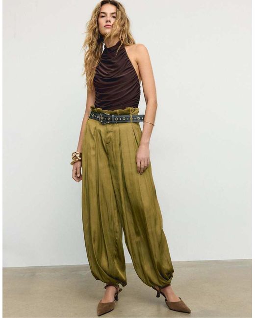 Stradivarius Brown Ruched Halter Top