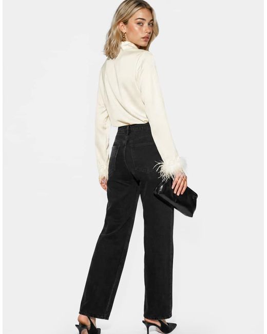 Lovedrobe White Feather Cuff Satin Shirt