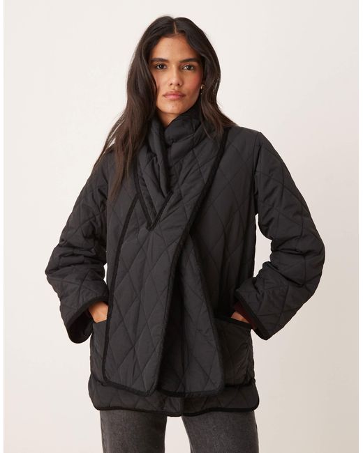Nobody's Child Black Scarf Detail Quilted Jacket