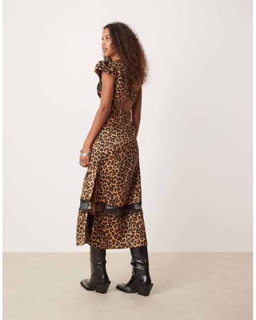 Free People Natural Leopard Print Lace Edge Midi Dress