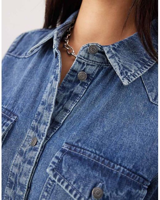 Noisy May Blue Rolled Sleeve Denim Mini Dress