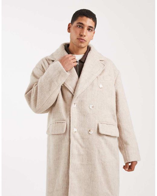 ASOS Natural Brushed Wool Look Oversized Longline Coat for men