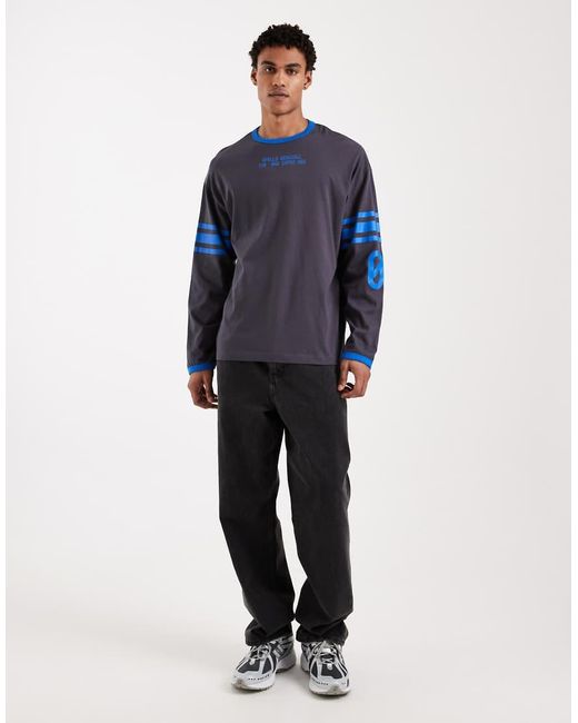 ASOS Blue Oversized Long Sleeve T-Shirt With Print And Contrast Collar for men