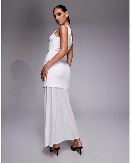 Kaiia Purple Exclusive One Shoulder Button Through Detail Sheer Hem Maxi Dress