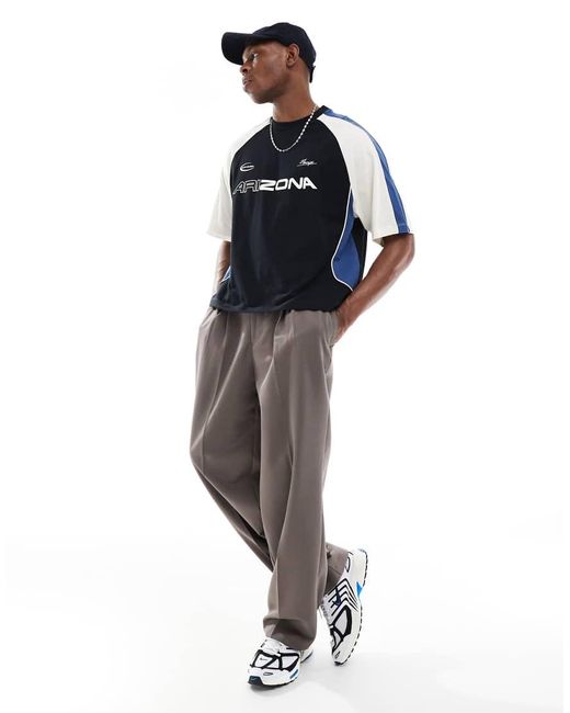 ASOS Blue Boxy Oversized T-shirt With Cut And Sew Panelling And Sports Graphics for men