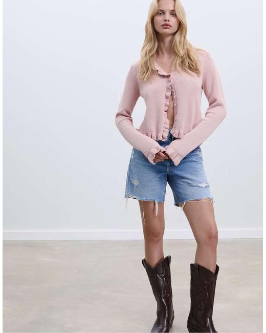 Stradivarius Gebreid Vest Met Knopen En Ruches in het Blue