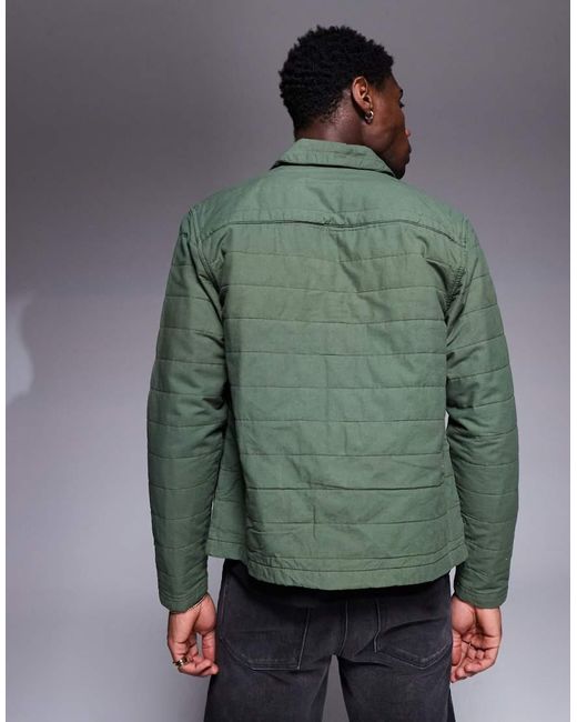 ASOS Recht Gewatteerd Overhemd Met Reverskraag in het Green voor heren